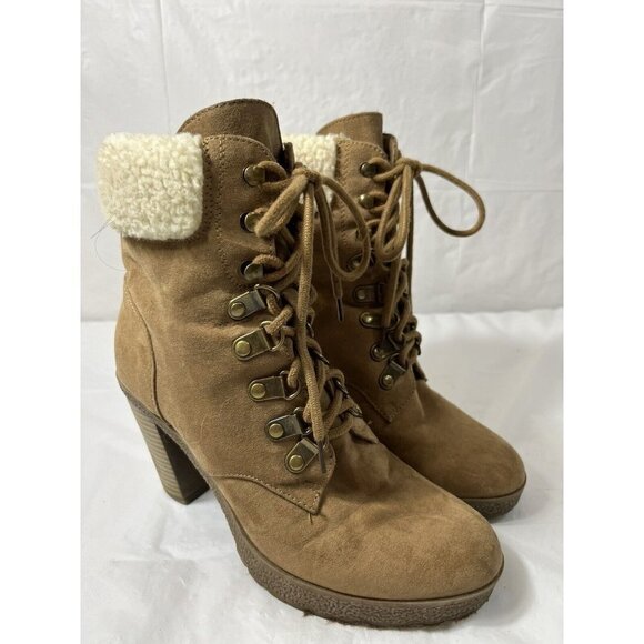 Women’s Brash Moto Boots Size 6 1/2 Sherpa Trim platform - Picture 1 of 15